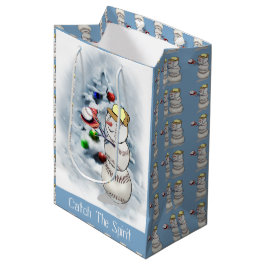 Sacola Para Presentes Média Beisebol Snowman Natal