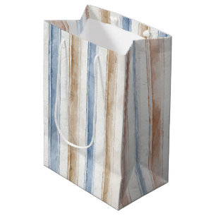 Sacola Para Presentes Média Bela Faixa Bege Creme Azul Casamento