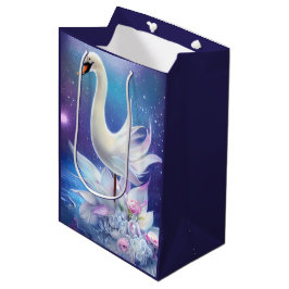 Sacola Para Presentes Média Bela Fantasia, Swan Branco com Flores