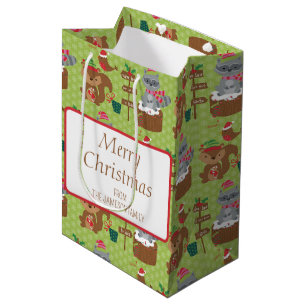 Sacola Para Presentes Média Bela guaxinim de Natal e Esquilo e Flocos de Neve