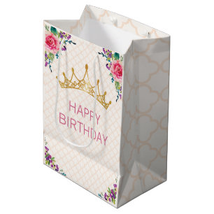 Sacola Para Presentes Média Bela Shabby Floral Chic Birthday