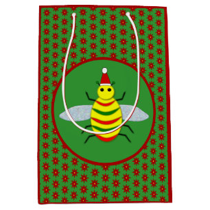 Sacola Para Presentes Média Belas de Natal e Flores de Poinsettia