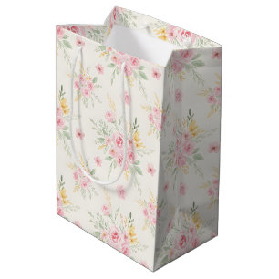 Sacola Para Presentes Média Belas Rosas Cor-de-Rosa Estilo de Ilustração em Aq