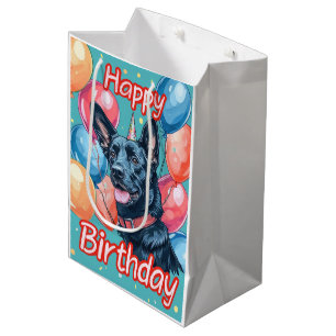 Sacola Para Presentes Média Belga Malinoi com Balões - Aniversário