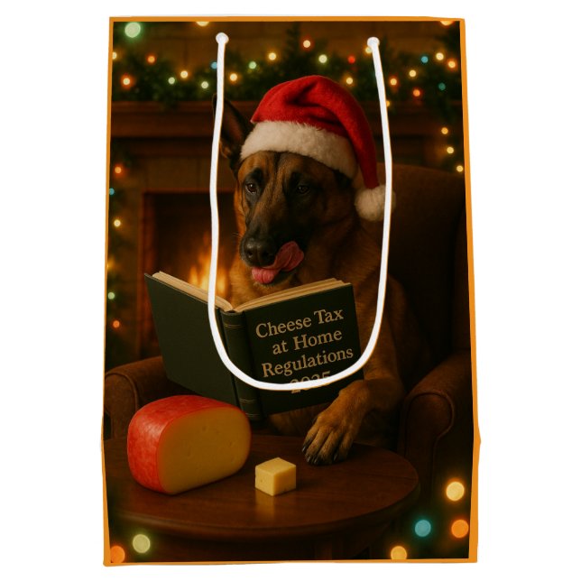 Sacola Para Presentes Média Belgian Malinois Cheese Tax Christmas gift bag  (Verso)