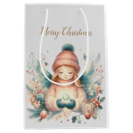 Sacola Para Presentes Média Belo anjo de inverno em meio à natureza do norte