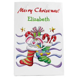 Sacola Para Presentes Média Belo Coelhinho de Natal Personalizado