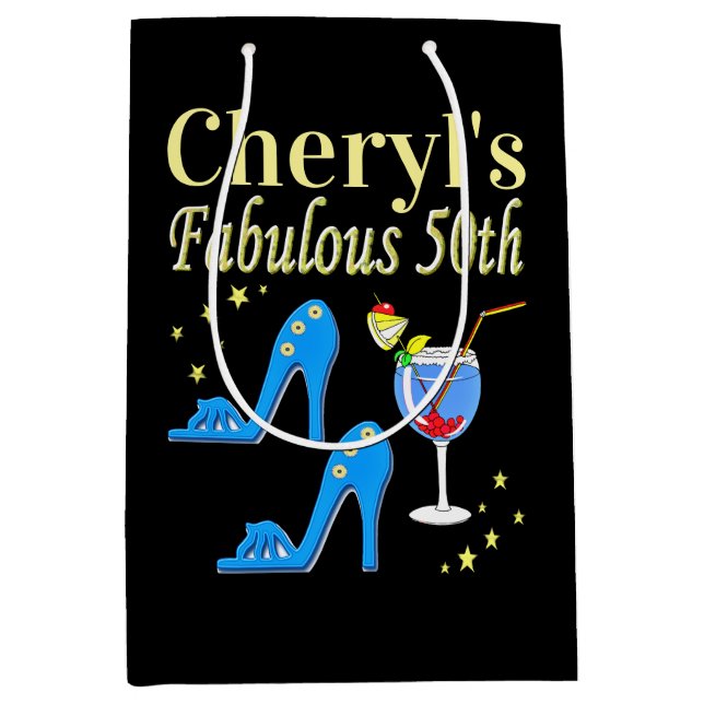 SACOLA PARA PRESENTES MÉDIA BELO DESIGN DE ANIVERSÁRIO AZUL 50º ANIVERSÁRIO (Frente)