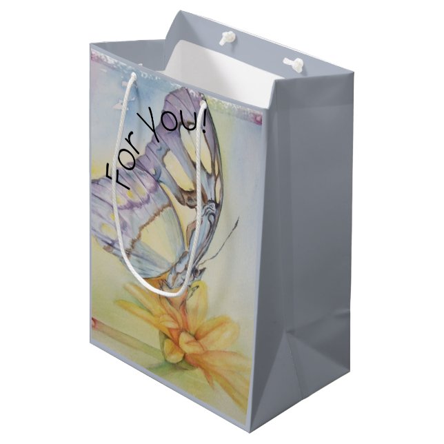 Sacola Para Presentes Média Belo Flor Amarelo-Borboleta (Frente inclinada)