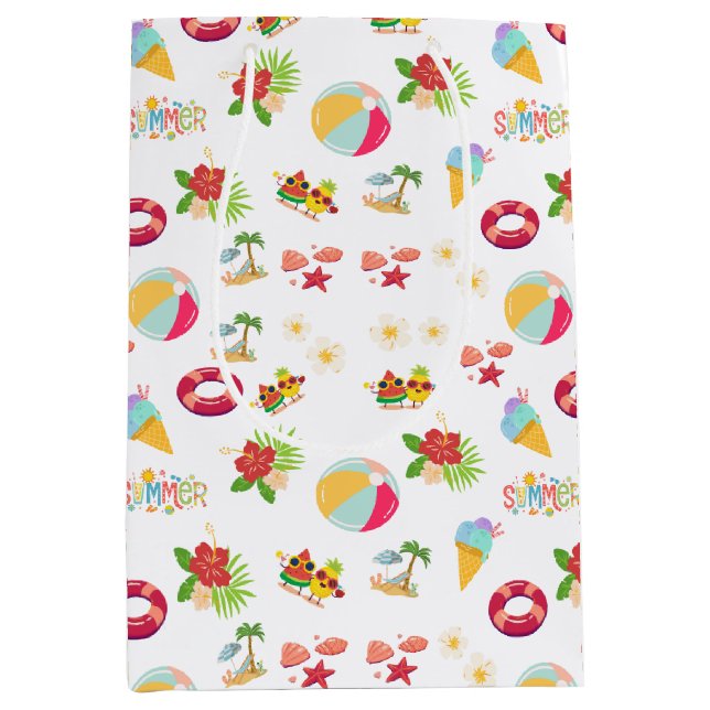 Sacola Para Presentes Média Belo Padrão de Verão Invisível (Frente)