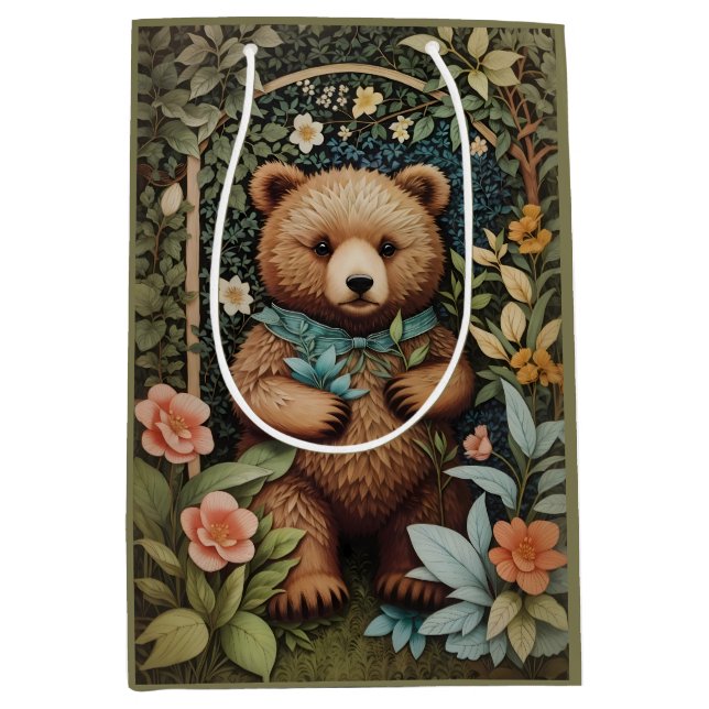 Sacola Para Presentes Média Belo Urso Castanho William Morris Inspirou (Frente)