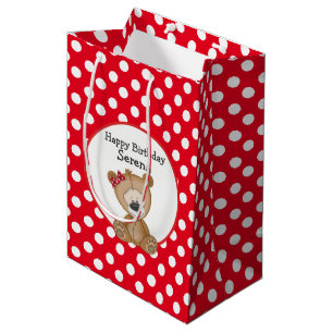 Sacola Para Presentes Média Belo Urso de Teddy com Bolinhas Aniversário