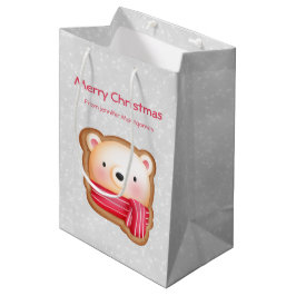 Sacola Para Presentes Média Belo Urso Enfrentado Vermelho Scarf e Cheeks Rosad