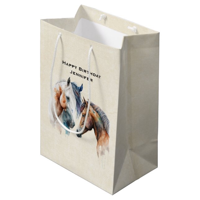 Sacola Para Presentes Média Belos Cavalos Estilo Boho Ocidental (Frente inclinada)