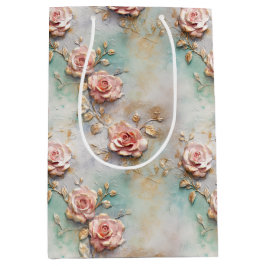 Sacola Para Presentes Média Belos Rosas Românticos Cinza Rosa Românticos