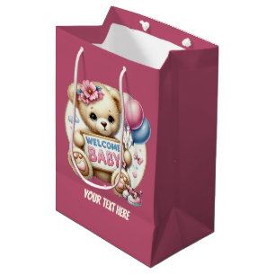 Sacola Para Presentes Média Bem-vindas, bebê personalizável urso