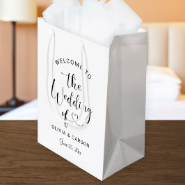 Sacola Para Presentes Média Bem-vindo ao Casamento Moderno em Letra Coração Pr