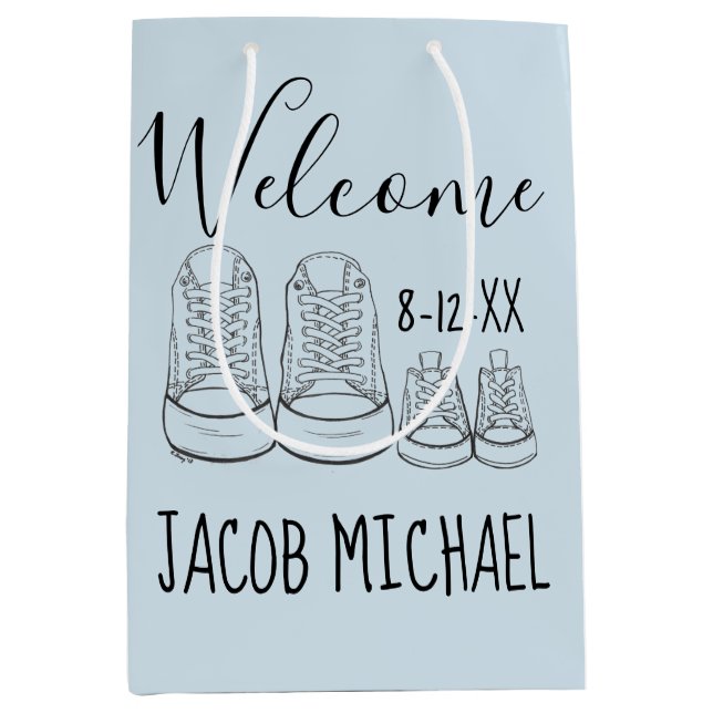 Sacola Para Presentes Média BEM-VINDO, Calçados de bebê Chá  (Frente)