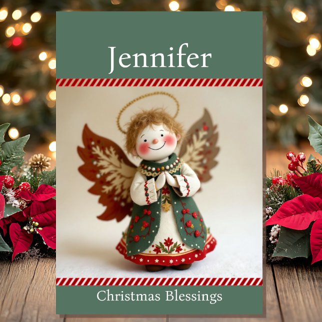 Sacola Para Presentes Média Bênçãos de Natal Anjo Doce Adicionar Nome (Criador carregado)