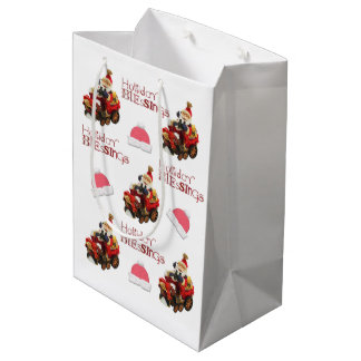 Sacola Para Presentes Média Bênçãos de Natal VintageSacos de presente de Natal