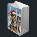 Sacola Para Presentes Média Bernedoodle Dog Winter Wonderland Christmas<br><div class="desc">Este design festivo captura o espírito alegre da época de férias, apresentando um adorável filhote vestindo um chapéu de Papai Noel. O cachorro está aninhado numa terra maravilhosa de inverno, completo com um boneco de neve, uma árvore de Natal decorada, e presentes lindamente envoltos. Os flocos de neve caem suavemente,...</div>