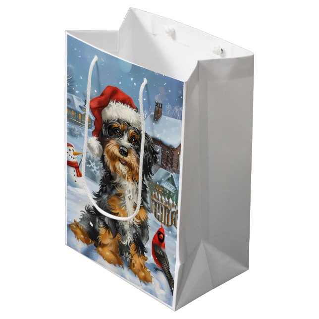 Sacola Para Presentes Média Bernedoodle Dog Winter Wonderland Christmas (Frente inclinada)