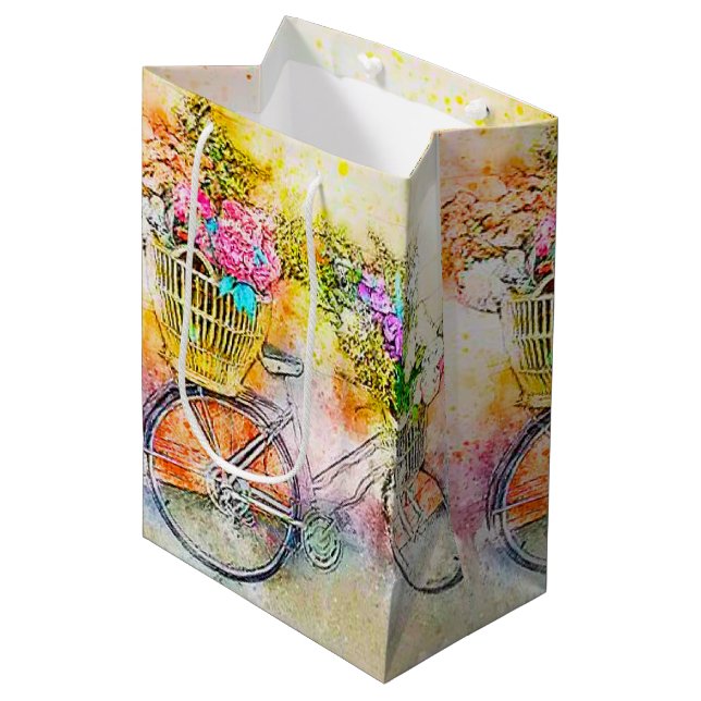 Sacola Para Presentes Média Bicicleta e flores  (Frente inclinada)