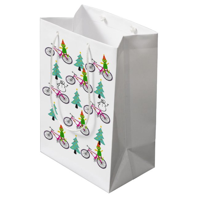 Sacola Para Presentes Média Bicicletas Árvores de Natal Snowman Sift Bags (Verso inclinado)