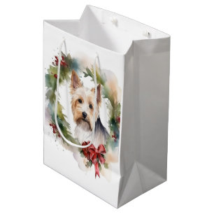 Sacola Para Presentes Média Biewer Terrier Christmas Wreath Festivo Pup