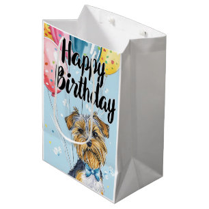 Sacola Para Presentes Média Biewer Terrier com Balões