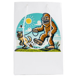 Sacola Para Presentes Média Bigfoot Walking His Dog Humorous Outdoor 