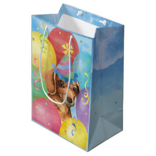 Sacola Para Presentes Média Birthday Balloons Dachshund