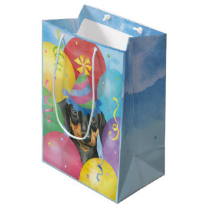 Sacola Para Presentes Média Birthday Balloons Doberman Medium Gift Bag