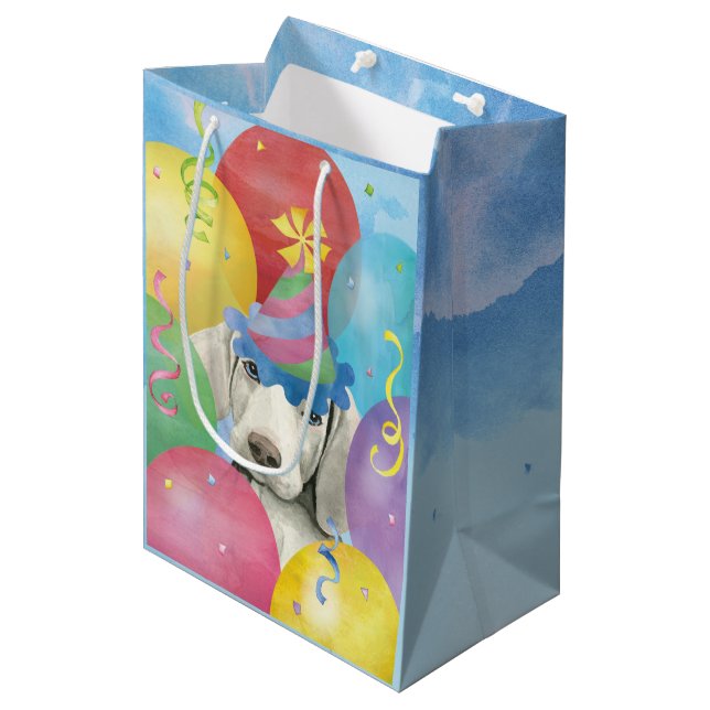 Sacola Para Presentes Média Birthday Balloons Wemaraner Média Gift Bag (Frente inclinada)