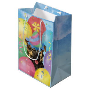 Sacola Para Presentes Média Birthday Balloons Yorkie Média Gift Bag