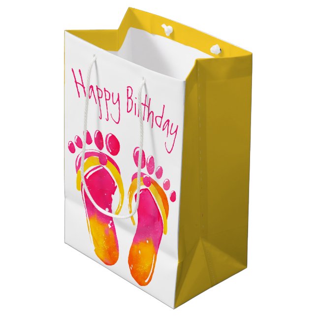 Sacola Para Presentes Média Birthday Bare Feet and Flip-flops (Frente inclinada)