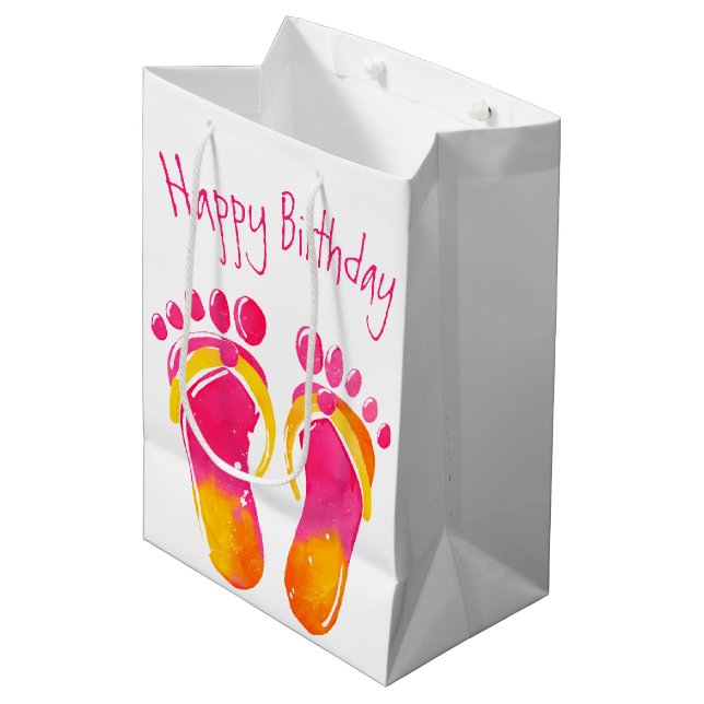 Sacola Para Presentes Média Birthday Bare Feet and Flip-flops (Frente inclinada)