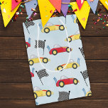 Sacola Para Presentes Média Birthday Boy Whimsical Race Cars Cute Pattern<br><div class="desc">This fun race car Kids' birthday party has cute décor, for kids boys, and whimsical children, with a cartoon race cars, track derby, cool auto racing sports cars, a boys' birthday party gift wrap gift wrapping supplies, minimalist red-yellow colorful, retro checkered flag speedway, trendy stylish typography, kids birthday party supplies,...</div>