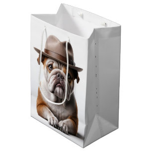 Sacola Para Presentes Média Birthday Bulldog Vestindo Fedora