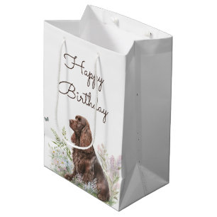 Sacola Para Presentes Média Birthday Chocolate Cocker Spaniel
