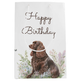 Sacola Para Presentes Média Birthday Chocolate Cocker Spaniel