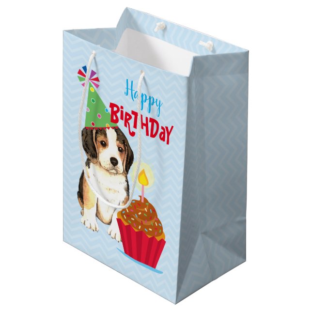 Sacola Para Presentes Média Birthday Cupcake Beagle (Frente inclinada)