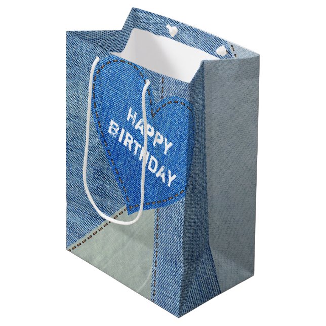 Sacola Para Presentes Média Birthday Denim Heart (Frente inclinada)