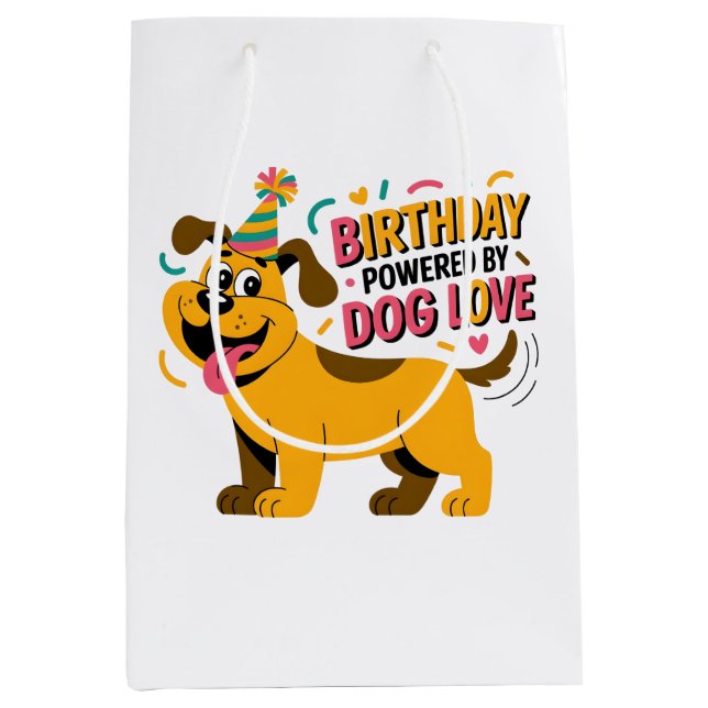 Sacola Para Presentes Média Birthday Dog Love Party Illustration (Frente)