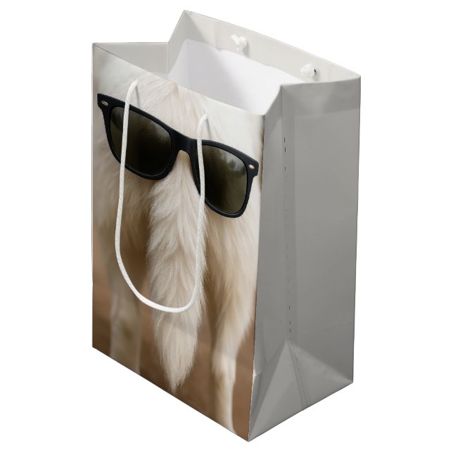 Sacola Para Presentes Média Birthday Dog Tail with Sunglasses  (Frente inclinada)
