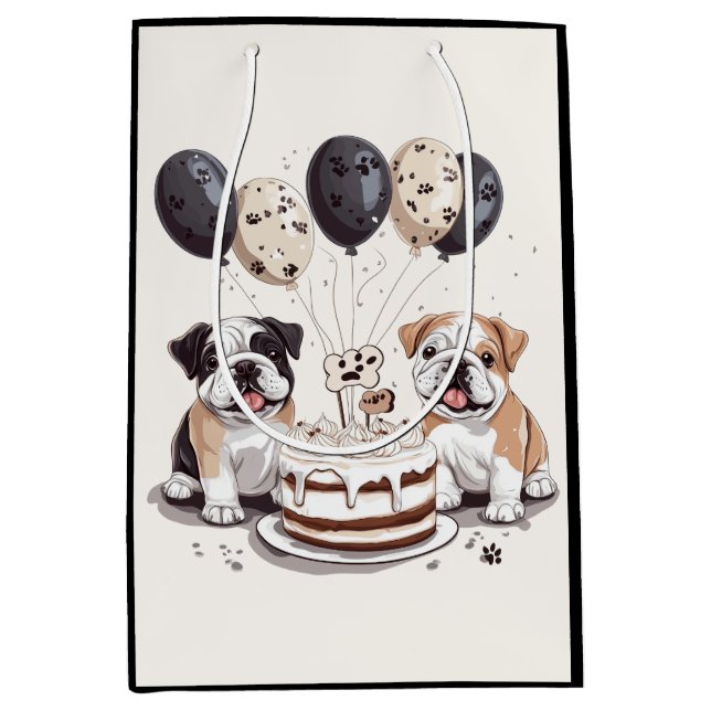 Sacola Para Presentes Média Birthday English Buldog (Frente)