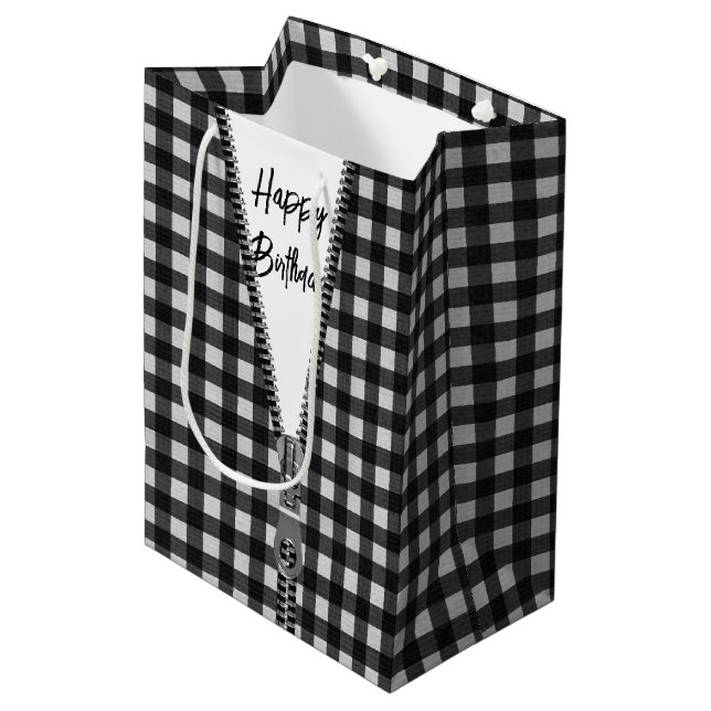 Sacola Para Presentes Média Birthday Gingham com Zipper (Frente inclinada)