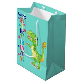 Sacola Para Presentes Média Birthday Green Dino