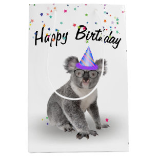 Sacola Para Presentes Média Birthday Koala Bear e Star Confetti