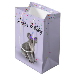 Sacola Para Presentes Média Birthday Koala Bear e Star Confetti
